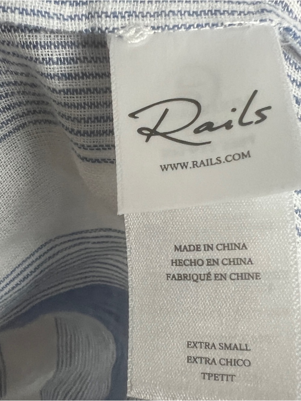 Rails Thea Tie Front Top SZ XS Blue/White Linen Blend Preppy Coastal Vacay - Picture 9 of 10